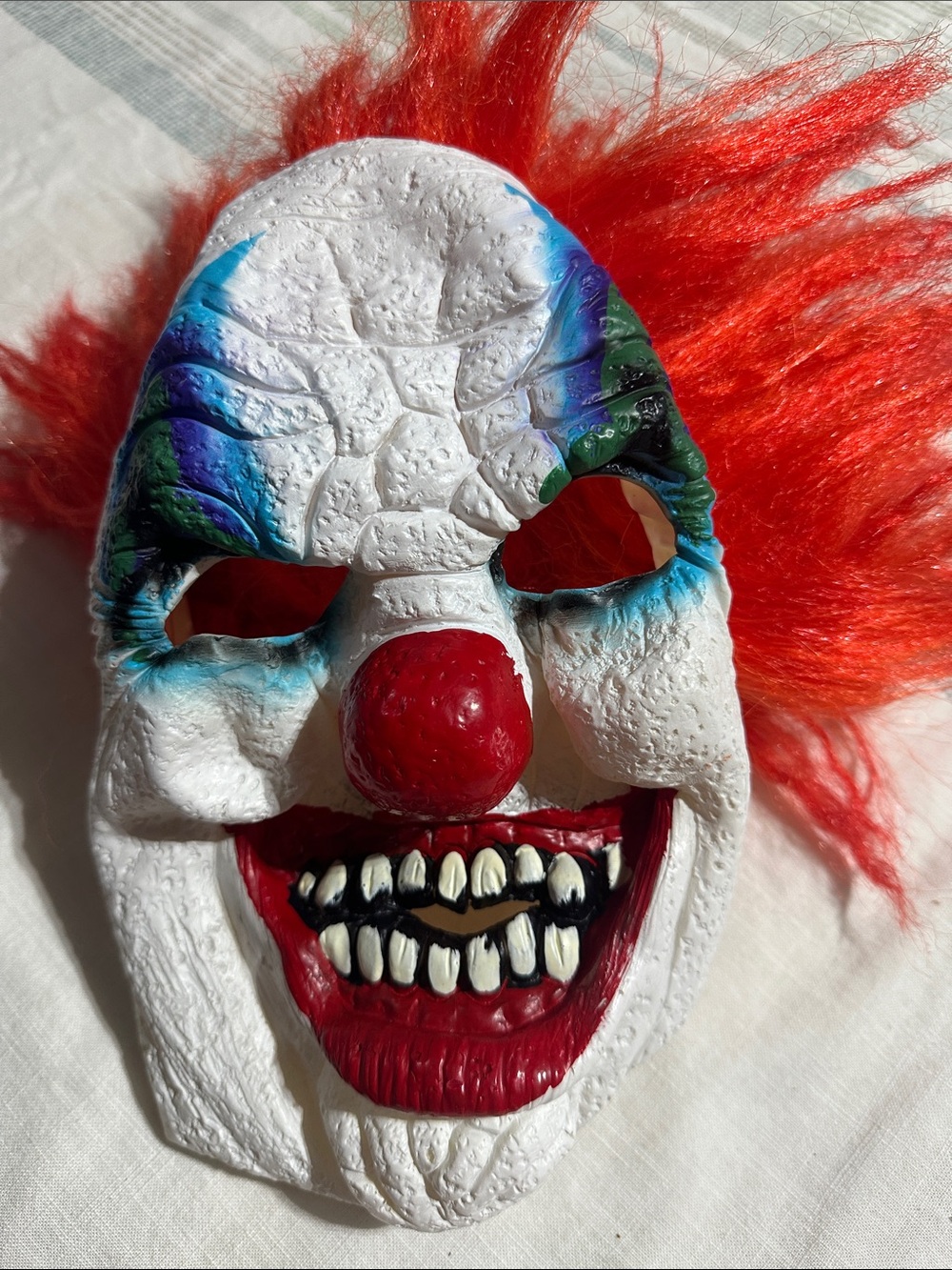White and Red Scary Clown Wall Sculpture - Colorful Eye Accents